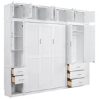 White Full Size Modern Murphy Bed with Drawers, Lockers, and Wardrobes