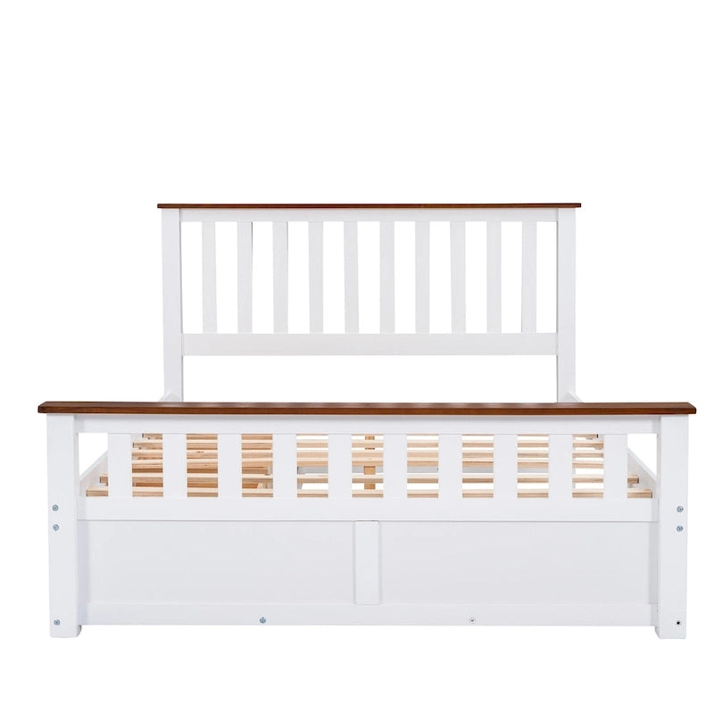 Queen Wooden Platform Bed with Drawers, Headboard, and Footboard