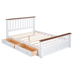 Queen Wooden Platform Bed with Drawers, Headboard, and Footboard