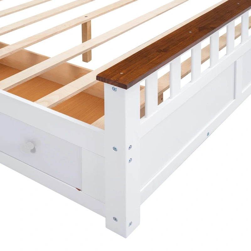 Queen Wooden Platform Bed with Drawers, Headboard, and Footboard