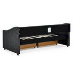 Twin Size Linen Upholstered Daybed Frame with 2 Drawers, Buttons Tufted Backrest, Copper Nail Decoration