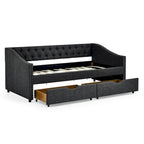 Twin Size Linen Upholstered Daybed Frame with 2 Drawers, Buttons Tufted Backrest, Copper Nail Decoration