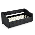 Twin Size Linen Upholstered Daybed Frame with 2 Drawers, Buttons Tufted Backrest, Copper Nail Decoration