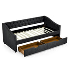 Twin Size Linen Upholstered Daybed Frame with 2 Drawers, Buttons Tufted Backrest, Copper Nail Decoration