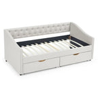 Twin Size Linen Upholstered Daybed Frame with 2 Drawers, Buttons Tufted Backrest, Copper Nail Decoration
