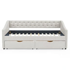 Twin Size Linen Upholstered Daybed Frame with 2 Drawers, Buttons Tufted Backrest, Copper Nail Decoration