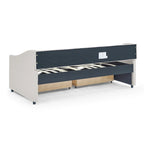 Twin Size Linen Upholstered Daybed Frame with 2 Drawers, Buttons Tufted Backrest, Copper Nail Decoration