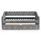 Twin Size Linen Upholstered Daybed Frame with 2 Drawers, Buttons Tufted Backrest, Copper Nail Decoration