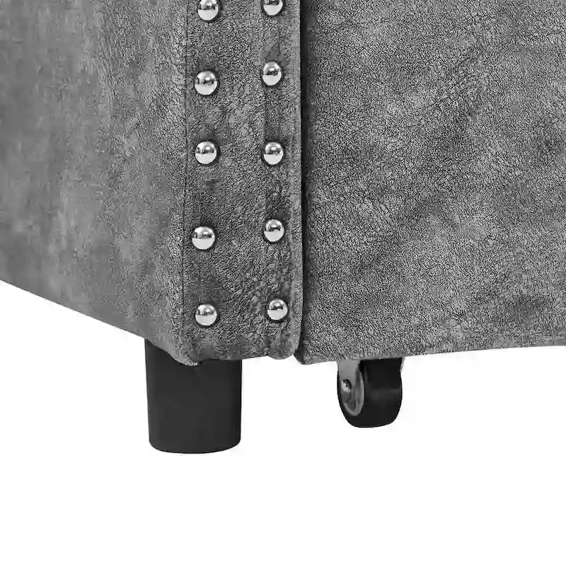 Twin Size Linen Upholstered Daybed Frame with 2 Drawers, Buttons Tufted Backrest, Copper Nail Decoration