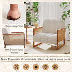 Rattan Accent Chairs, Upholstered Natural Rattan Chair Mid Century Modern Linen Armchair Side Chairs for Living Room Bedroom