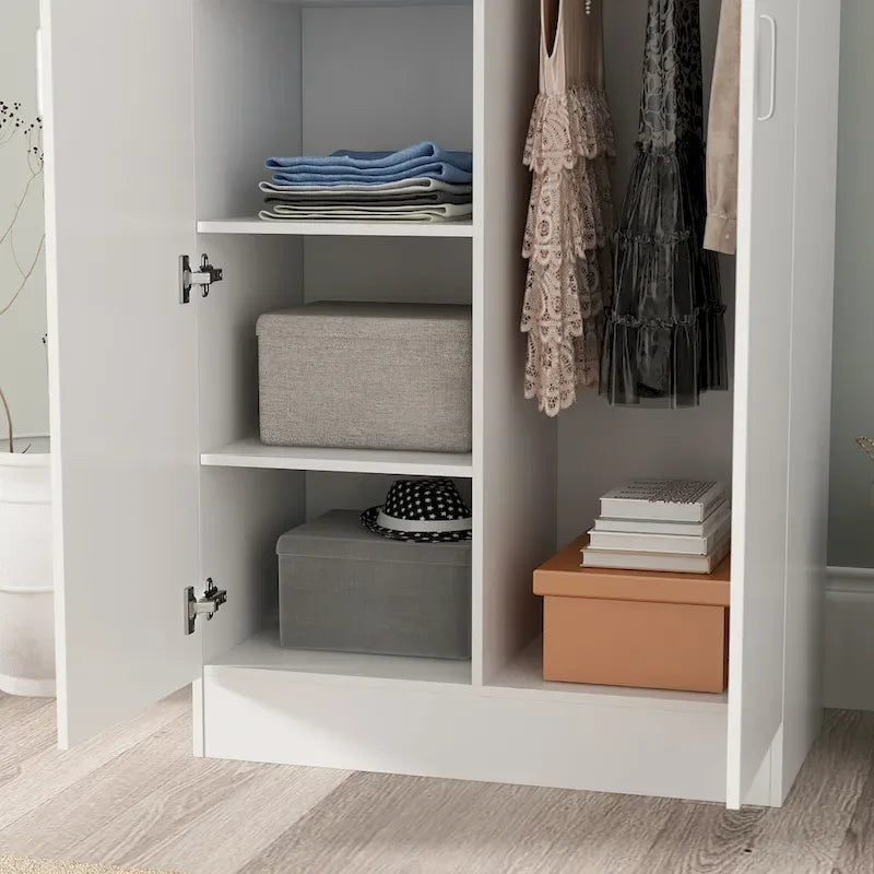 2-Door Wardrobe Armoires Freestanding Bedroom Armoire with Hanging Rod