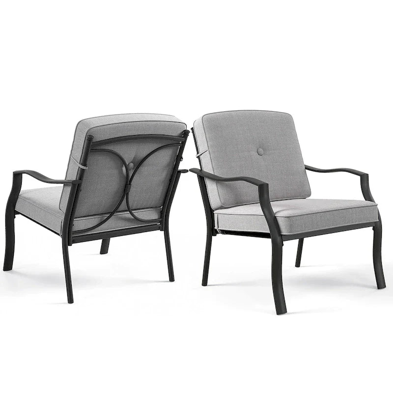 Gymax 2PCS Metal Chairs Outdoor Dining Seat Heavy Duty w/ Cushions