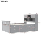 Twin/Full Size Captain Platform Bed with 4 Drawers and Storage Shelves, Solid Wood Bed Frame with Storage Bookcase Headboard