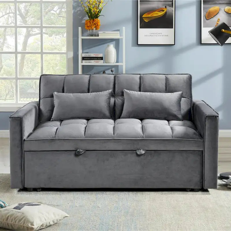Modern Velvet Futon Loveseat with Reclining Backrest & Pockets, Seats 2 鈥?Dark Gray / Light Gray / Blue / Black