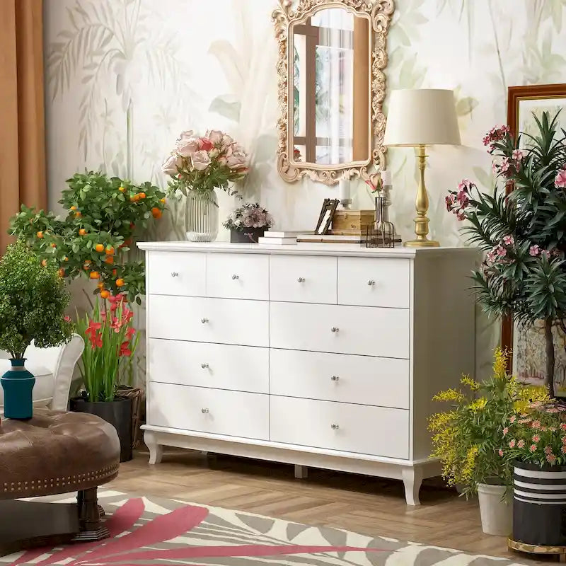 55.1W Lacquer Dresser Long Dresser for Bedroom Chest of Drawers