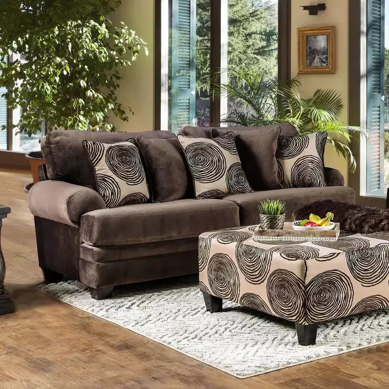 Mauricio Microfiber Sofa Brown - Furniture Of America: Upholstered, Wood Frame, Includes 4 Accent Pillows