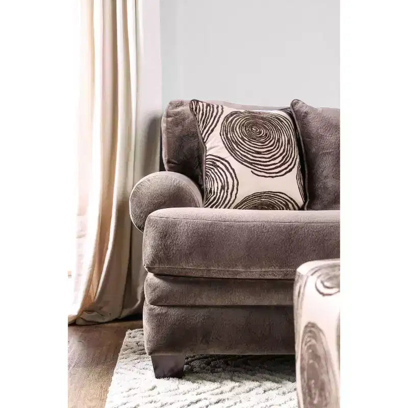 Mauricio Microfiber Sofa Brown - Furniture Of America: Upholstered, Wood Frame, Includes 4 Accent Pillows