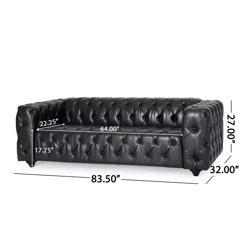 Sagewood Contemporary Faux Leather Tufted 3 Seater Sofa Midnight Black/Dark Brown - Christopher Knight Home