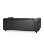 Sagewood Contemporary Faux Leather Tufted 3 Seater Sofa Midnight Black/Dark Brown - Christopher Knight Home