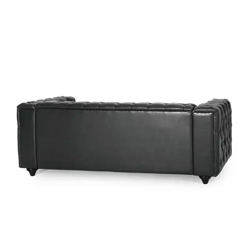 Sagewood Contemporary Faux Leather Tufted 3 Seater Sofa Midnight Black/Dark Brown - Christopher Knight Home