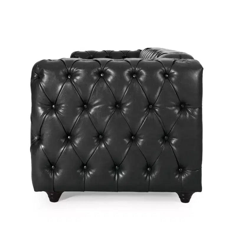 Sagewood Contemporary Faux Leather Tufted 3 Seater Sofa Midnight Black/Dark Brown - Christopher Knight Home