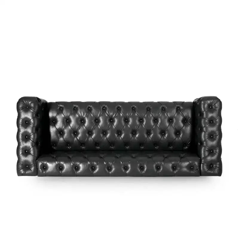 Sagewood Contemporary Faux Leather Tufted 3 Seater Sofa Midnight Black/Dark Brown - Christopher Knight Home