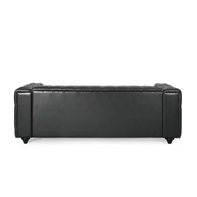Sagewood Contemporary Faux Leather Tufted 3 Seater Sofa Midnight Black/Dark Brown - Christopher Knight Home