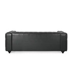 Sagewood Contemporary Faux Leather Tufted 3 Seater Sofa Midnight Black/Dark Brown - Christopher Knight Home