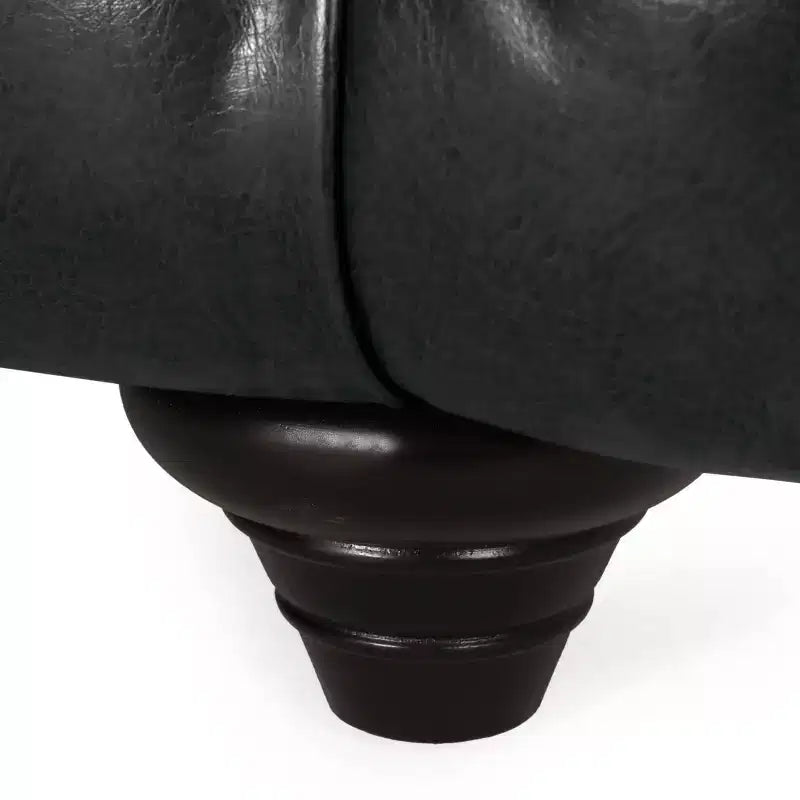 Sagewood Contemporary Faux Leather Tufted 3 Seater Sofa Midnight Black/Dark Brown - Christopher Knight Home
