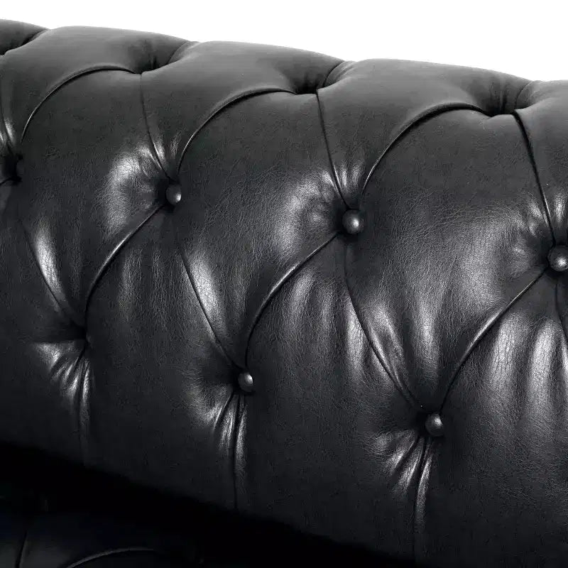 Sagewood Contemporary Faux Leather Tufted 3 Seater Sofa Midnight Black/Dark Brown - Christopher Knight Home