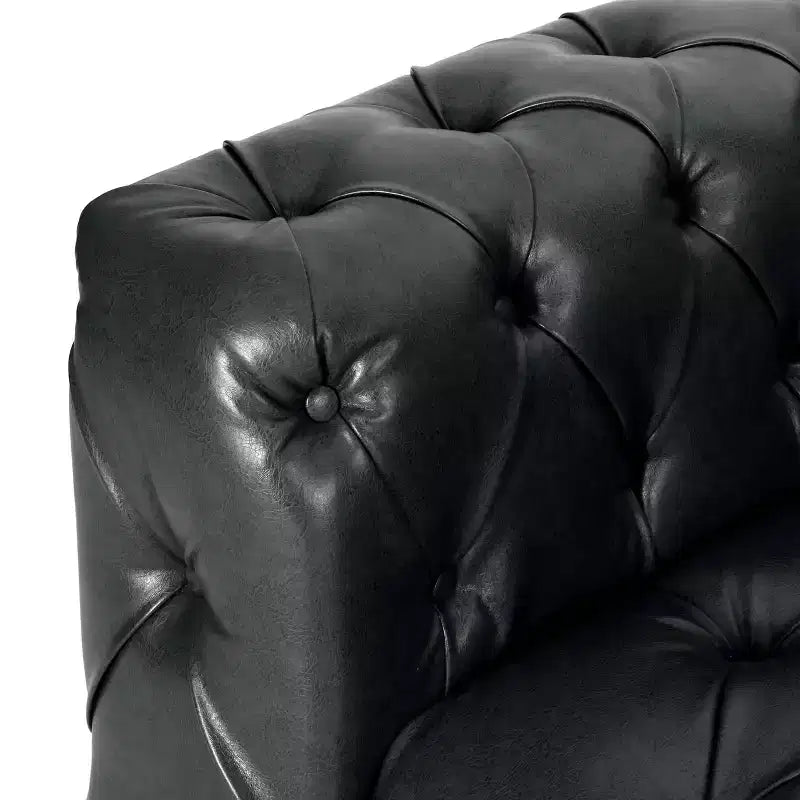 Sagewood Contemporary Faux Leather Tufted 3 Seater Sofa Midnight Black/Dark Brown - Christopher Knight Home
