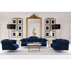 Elegance Contemporary Loveseat Sofas Blue/Acrylic: Velvet Upholstery, Acrylic Legs, No Assembly - Armen Living