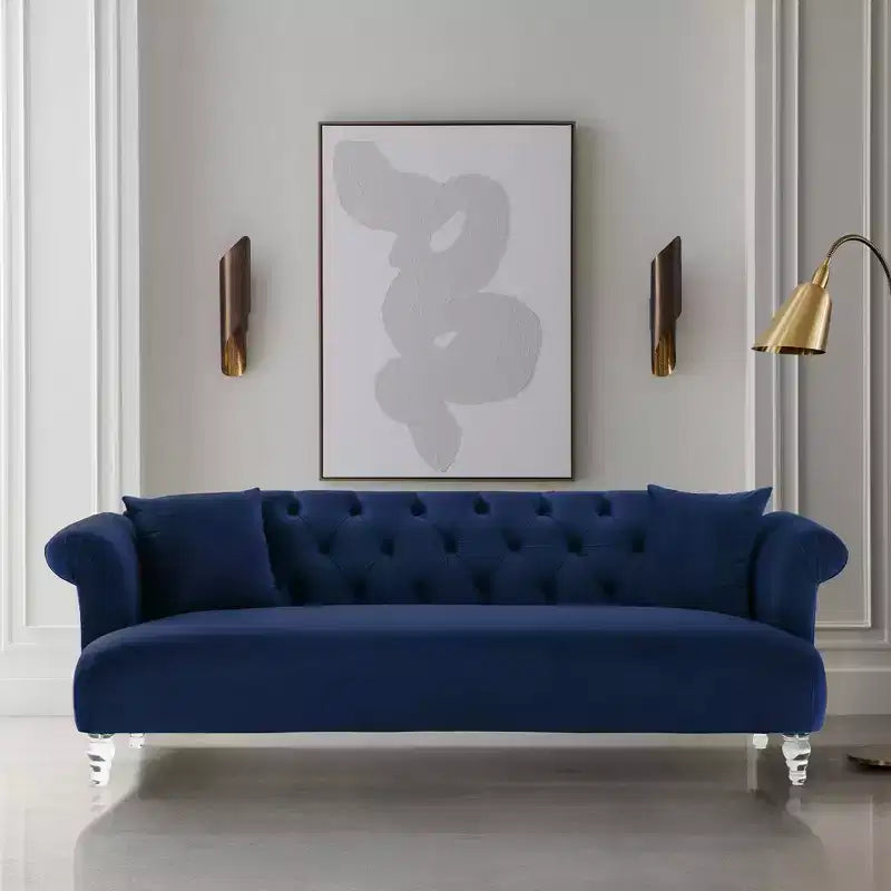 Elegance Contemporary Loveseat Sofas Blue/Acrylic: Velvet Upholstery, Acrylic Legs, No Assembly - Armen Living