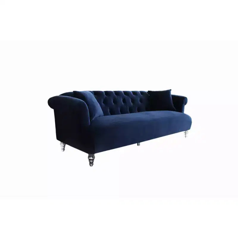 Elegance Contemporary Loveseat Sofas Blue/Acrylic: Velvet Upholstery, Acrylic Legs, No Assembly - Armen Living