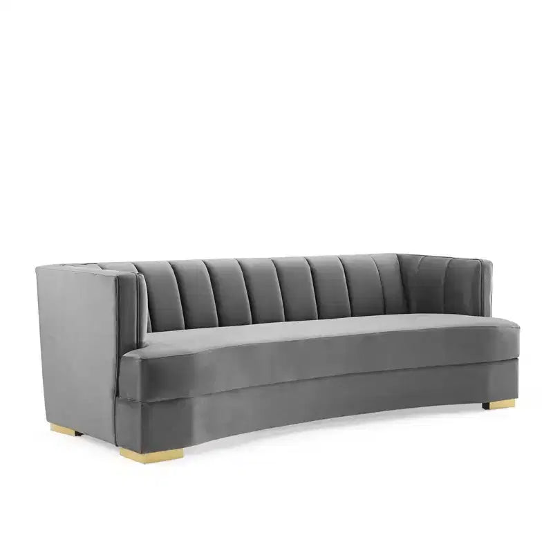 Encompass Channel Tufted Performance Velvet Curved Sofa Gray - Modway: Glam Deco Elegance, Gold Stainless Steel Legs