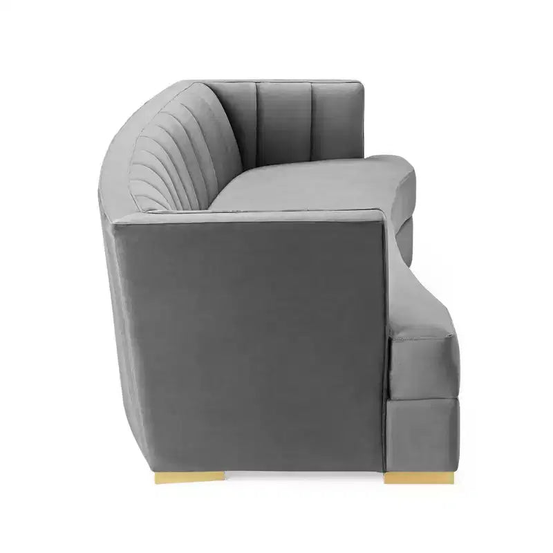 Encompass Channel Tufted Performance Velvet Curved Sofa Gray - Modway: Glam Deco Elegance, Gold Stainless Steel Legs