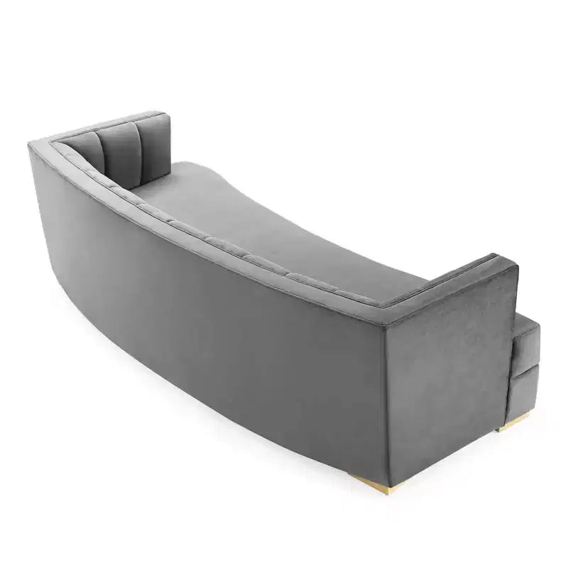 Encompass Channel Tufted Performance Velvet Curved Sofa Gray - Modway: Glam Deco Elegance, Gold Stainless Steel Legs