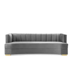 Encompass Channel Tufted Performance Velvet Curved Sofa Gray - Modway: Glam Deco Elegance, Gold Stainless Steel Legs
