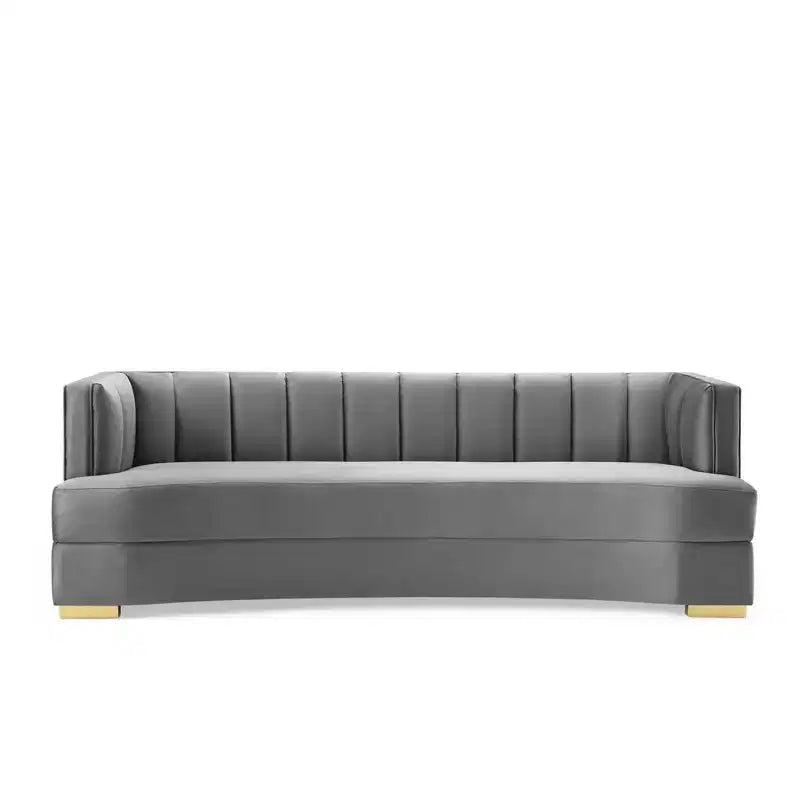 Encompass Channel Tufted Performance Velvet Curved Sofa Gray - Modway: Glam Deco Elegance, Gold Stainless Steel Legs
