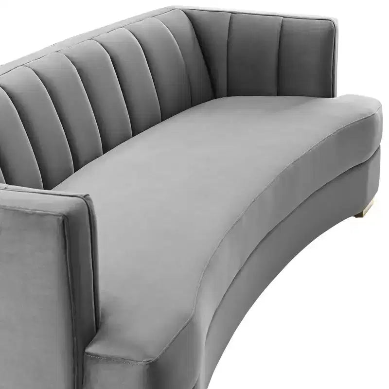 Encompass Channel Tufted Performance Velvet Curved Sofa Gray - Modway: Glam Deco Elegance, Gold Stainless Steel Legs