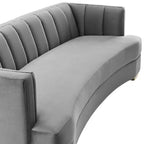 Encompass Channel Tufted Performance Velvet Curved Sofa Gray - Modway: Glam Deco Elegance, Gold Stainless Steel Legs