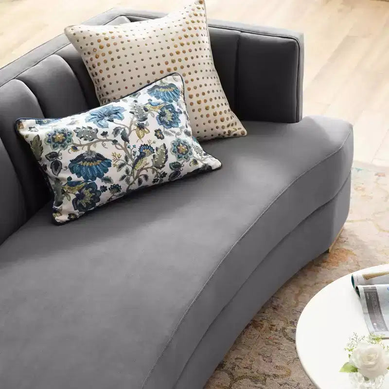 Encompass Channel Tufted Performance Velvet Curved Sofa Gray - Modway: Glam Deco Elegance, Gold Stainless Steel Legs