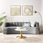Encompass Channel Tufted Performance Velvet Curved Sofa Gray - Modway: Glam Deco Elegance, Gold Stainless Steel Legs