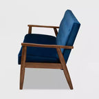 Sorrento Velvet Upholstered Wooden 3 Seater Sofa Navy Blue/Brown - Baxton Studio: Danish Design, Rubberwood Frame
