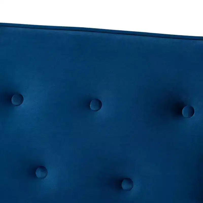 Sorrento Velvet Upholstered Wooden 3 Seater Sofa Navy Blue/Brown - Baxton Studio: Danish Design, Rubberwood Frame