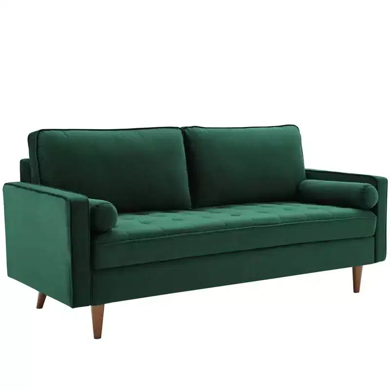 Valour Performance Velvet Sofa Green - Modway: Mid-Century Tufted Design, Walnut-Stained Legs, 881 lbs Capacity