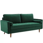 Canapé Valour Performance en Velours Vert - Modway : Design capitonné Mid-Century, Pieds teintés noyer, Capacité 400 kg