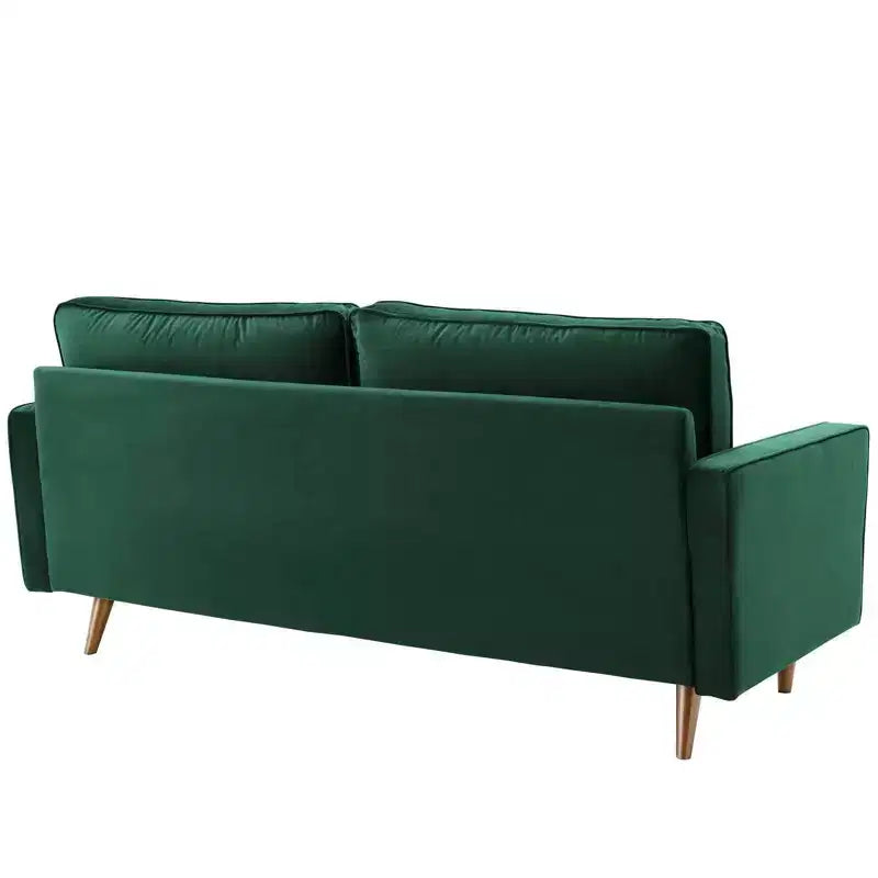 Canapé Valour Performance en Velours Vert - Modway : Design capitonné Mid-Century, Pieds teintés noyer, Capacité 400 kg