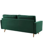 Canapé Valour Performance en Velours Vert - Modway : Design capitonné Mid-Century, Pieds teintés noyer, Capacité 400 kg