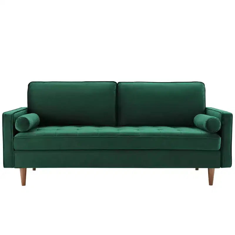 Canapé Valour Performance en Velours Vert - Modway : Design capitonné Mid-Century, Pieds teintés noyer, Capacité 400 kg